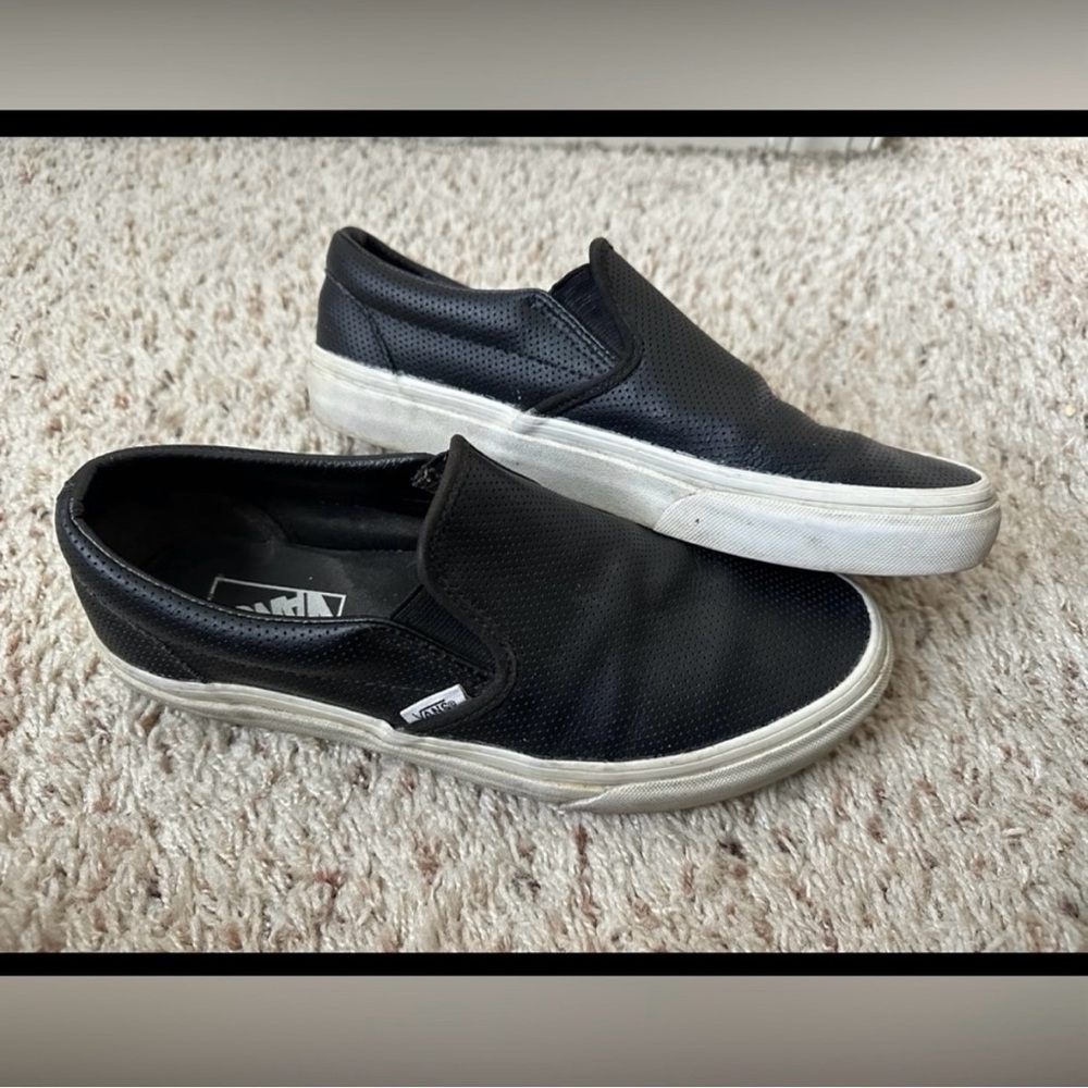 Vans Black Perf Leather Asher Slip On Skate Shoes Sneakers Women’s Size 9